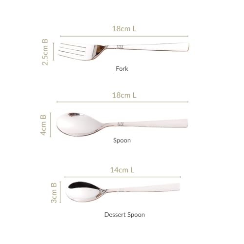 Image of Nestasia Stainless Steel Cutlery Set of 18 - Dishwasher Safe & Rust Resistant Spoon, Fork & Dessert Spoon Set - Ring Cut Cutlery Set for Dining Table, Kitchen & Gifting