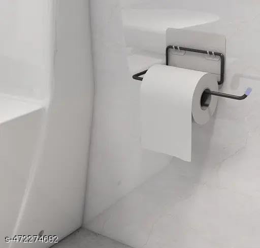 (Buy 1 GET 1) Self Adhesive No Drill Toilet Paper Holder/Tissue Paper Roll Holder/Hanger/Towel Bar Stand for Bathroom Accessories (Black, 2) Jy 36 4