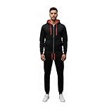 PrintWink Men Tracksuit Set | Sweatsuit with Hooded Bottoms & Joggers | Men’s Activewear for Sports, Work & Jogging | Gym Set Shirt with Zipper & Pockets for Training & Casual Wear | Black/Blue S