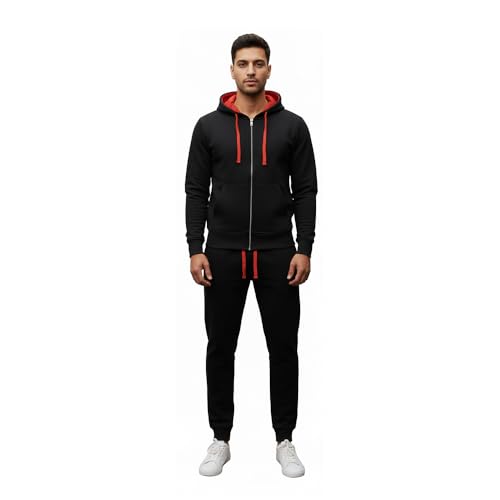 PrintWink Men Tracksuit Set | Sweatsuit with Hooded Bottoms & Joggers | Men’s Activewear for Sports, Work & Jogging | Gym Set Shirt with Zipper & Pockets for Training & Casual Wear | Black/Blue M