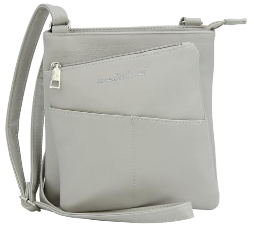 JENNIFER JONES - Modische Damen Handtasche - Umhängetasche - Crossbody Bag - Schultertasche mit verstellbarem Henkel (Style A, Hellgrau)