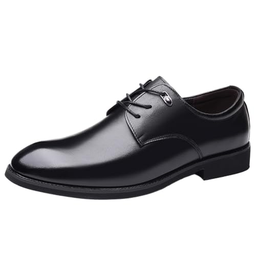 Men's Wide Width Genuine Leather Oxford Dress Shoes Pointed Toe Business Formal Wedding Groom Trendy Black