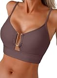 Herseas Women Bikini Tops Crisscross Back U-Wire Cutout Swimsuit Spaghetti Straps Beach 2026 Summer Bathing Suit Fashionable Vacation Swim Tops Brown Medium