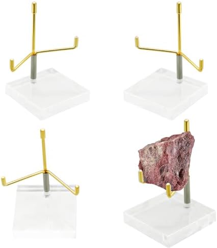 4Pcs Acrylic Easel Display Stand with Adjustable Metal Arms, Crystal Rock Geode Stand for Gemstones Fossils Minerals (2.4 × 2.4 × 3.5 Inch)