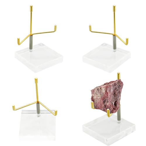 4Pcs Acrylic Easel Display Stand with Adjustable Metal Arms, Crystal Rock Geode Stand for Gemstones Fossils Minerals (2.4 × 2.4 × 3.5 Inch)