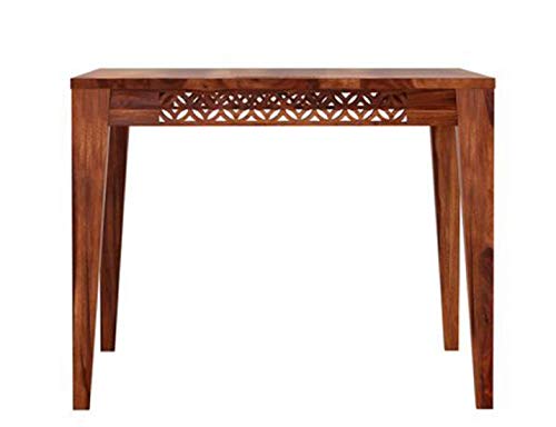 Image of Wood Dining Table 4 Seater Set || Dining Room Furniture || CNC Cuting Dining Table Set || Dining Table with Chair Set || Wooden 4 Seater Dining Table with Cushion || Honey Finish