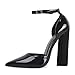 miss left Women's Fashion Ankle Buckle Strap Block High Heel Pumps Closed Pointed Toe D'Orsay Dress Party Event Shoes Size 7.5 Black