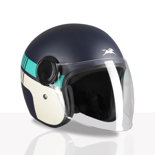 Image of TVS Silk Route Helmet for Men & Women | Vintage Open Face Helmet with Clear Visor | ISI & DOT Certified | ABS Shell | EPS Liner | Retro Stylish for City & Highway Riding