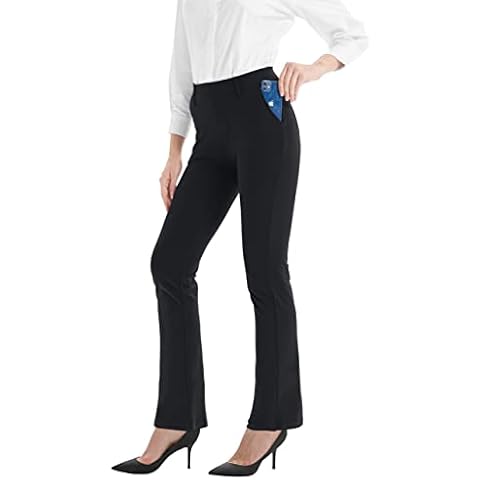Zeronic Women's Dress Pants Belt Loops Stretchy Work Slacks Business Casual Straight Leg Yoga Bootcut Trousers with Pockets, Black, XXL Cover