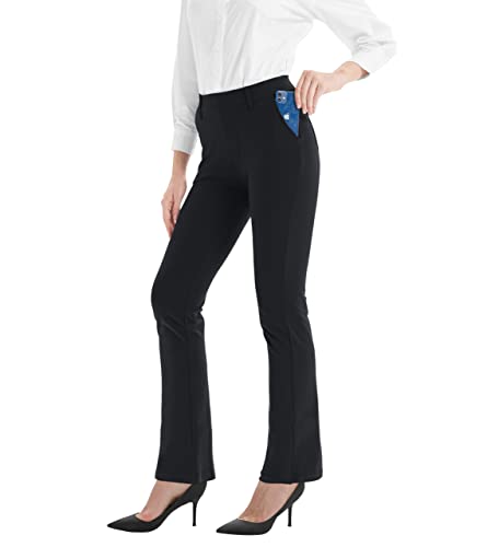 Zeronic Women's Dress Pants Belt Loops Stretchy Work Slacks Business Casual Straight Leg Yoga Bootcut Trousers with Pockets(Black,Small)