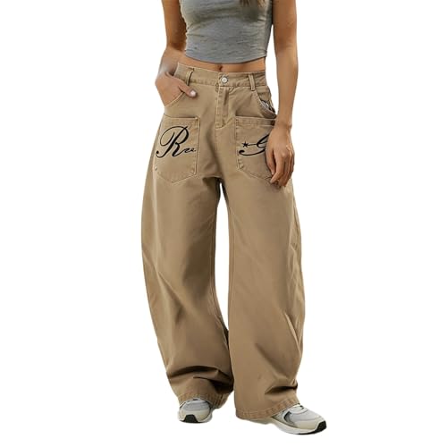 Jeans Larges Extensible pour femme avec coupe droite barrel et taille haute