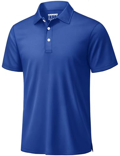 TACVASEN Mens Golf Shirt Dry Fit Mens Polo Shirts Short Sleeve Performance Golf Polos for Men with Collar Work Shirts Color Blue, 2XL