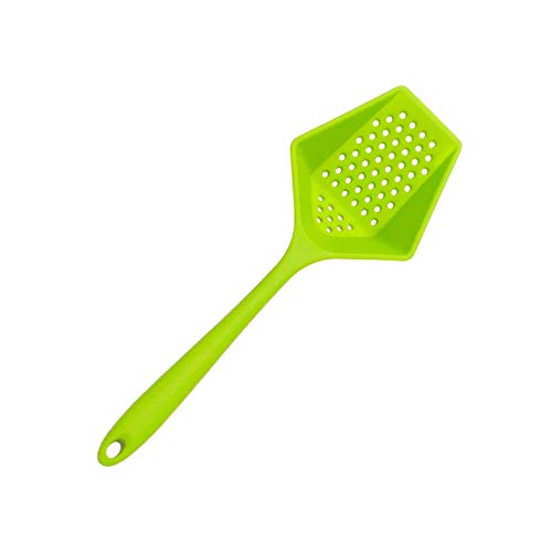 Colador Un colador se Puede Usar en cocinas domésticas con una Cuchara de Filtro de Silicona, una Pala con un Mango Largo y una Fuga. (Color : Green)