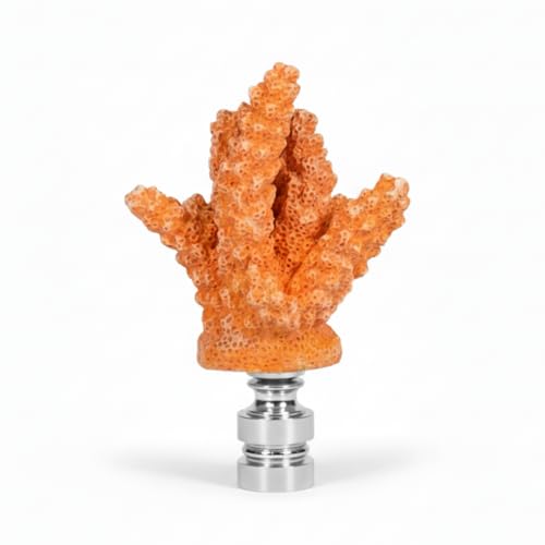 Image of Royal Designs, Inc. Sea Life Lamp Finial, Large Coral, Orange, Polished Silver Base, Replacement Finial for Table or Floor Lamps