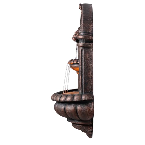Teamson Home 32.1 in. Wall-Mounted Lion Head Stone LED Outdoor Water Fountain for Gardens, Landscaping, Patios, Balconies, Lawns to Create a Calming Oasis in Outdoor Living Spaces, Antique Bronze by Teamson Home - Image 6