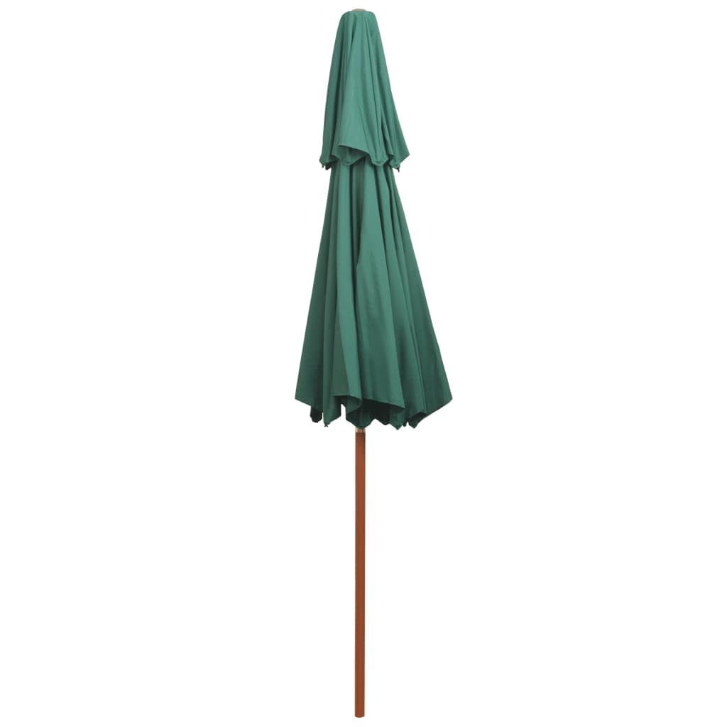 Ombrellone con ventilazione, 270 x 270 cm, in legno, verde, antivento, resistente ai raggi UV, pieghevole, con base stabile e doppio tetto per una protezione solare ottimale in giardino