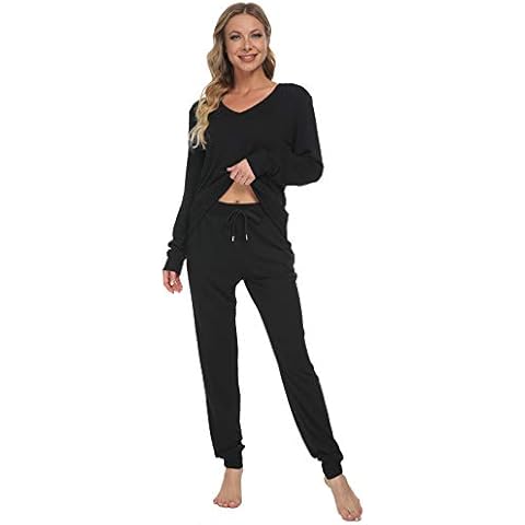 Mnemo Schlafanzug Damen Langarm Pyjama Damen Weich Cover