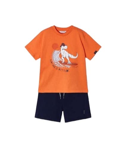 Mayoral Conjunto de niño de 4 años – 104 cm, color naranja con dinosaurio + pantalón corto, naranja., 4 años