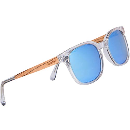 WOODIES Polarized Clear Acetate Wood Sunglasses in Wood Display Box for Men and Women | Blue Polarized Lenses and Real Wooden Frame | 100% UVA/UVB Ray Protection