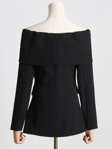 Women Shoulder Blazer Top, Womens Blazers for Work Casual Fashion Off Shoulder Tops,Open-Front Blazer Jacket3