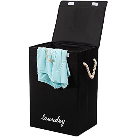 FB FunkyBuys Laundry Baskets with Lid - Large Laundry Hamper with Handles - Foldable Washing Linen Baskets for Clothes - Collapsible Laundry Bin Suitable for Bedroom, Laundry Room & Bathroom (Black) Cover