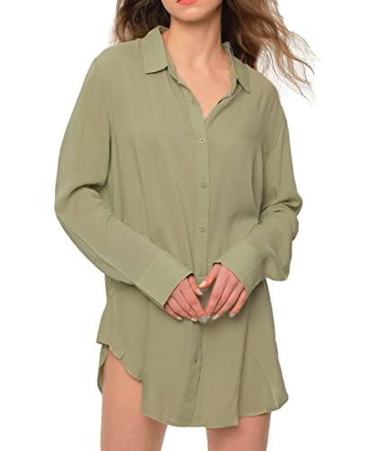Image of TOUSYEA Sleep Shirts for Women Button Down Shirts Long Sleeve Sleepwear Swimsuit Cover Ups Soft Pajama Tops