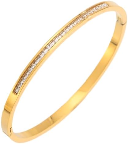 Gold Bracelets for Women, 18K Gold Plated Rhinestone Bangle Bracelets Stainless Steel Eternity Crystal Oval Bracelet Cuff Bracelets for Women Jewelry