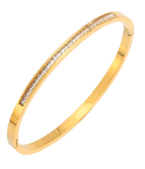 Gold Bracelets for Women, 18K Gold Plated Rhinestone Bangle Bracelets Stainless Steel Eternity Crystal Oval Bracelet Cuff Bracelets for Women Jewelry