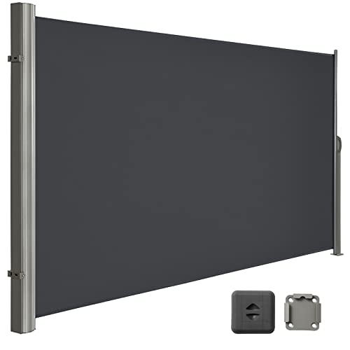 LARMNEE Alu-Seitenmarkise, ausziehbar, 200 x 500 cm, Sichtschutz, Sonnenschutz, Blickdicht, Seitenrollo, für Balkon, Terrasse, Garten, Anthrazit EBK205BP02