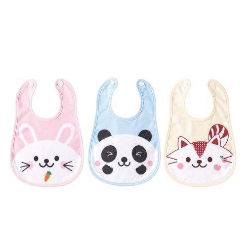 Children Cartoon Feeding Bibs Pack of 3 | Soft Absorbent Cotton Feeding Bib Set | Cute Animal Print Saliva & Feeding Bibs | Washable Reusable Bibs for Newborns, Infants & Toddlers-image-7