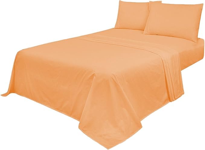 VL Easy Care 4-Piece Bed Sheet Set, Fitted Sheet, Flat Sheet, 2 Pillowcases, Poly Cotton Percale (Peach, King) โ image 1