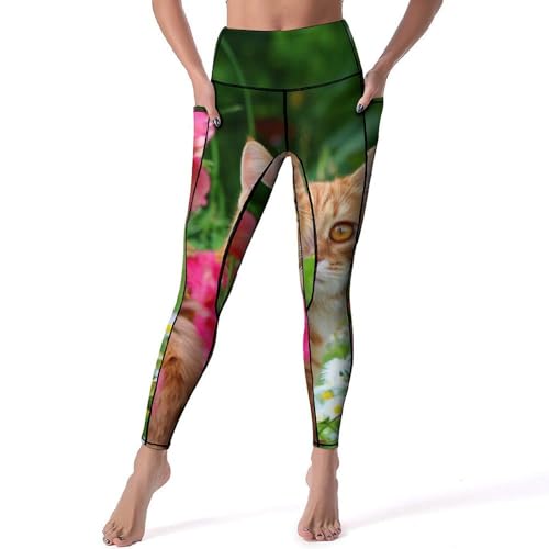 Legging de sport chat et fleur avec taille haute gainante pantalon yoga extensible S