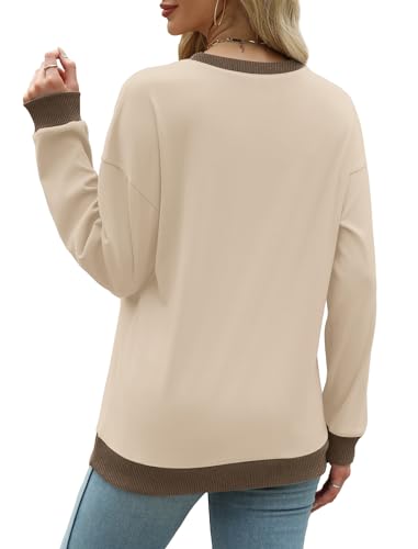 Image of Saloogoe Sweatshirts for Women Crewneck Long Sleeve Loose Fit Tops Color Block Ribbed Trim Fashion 2025