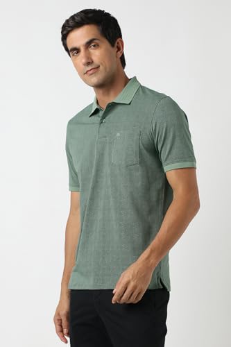 Image of Peter England Men's Cotton Maze Geometric Print Polo T-Shirt - Casual Wear | Modern & Stylish