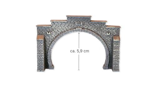 NOCH® Tunnel-Portal, 2-gleisig Steinmauer, 12,3 x 8,5 cm ideal für Spur N Modelleisenbahn