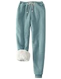 Flygo Women's Winter Warm Fleece Joggers Pants Sherpa Lined Athletic Active Sweatpants(Medium, Bea Green)