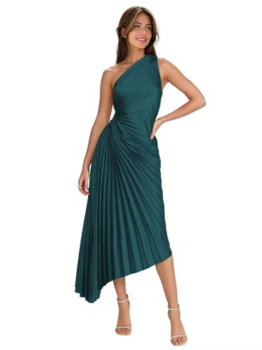 One Shoulder Ruched Bridesmaid Dressses for Women Pleated Satin Maxi Formal Evening Dress