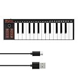 Mini MIDI Keyboard, 25 Key MIDI Controller for Beginner with Velocity-Sensitive Mini Keys, Professional Beat Maker and Keytar for Keyboard Music Production