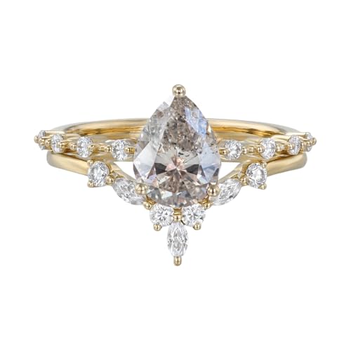 10K 14K 18K Solid Gold Pear Cut Gemstone and Moissanite Wedding Ring Sets 2pcs Gemstone Engagement Ring Set Bridal Ring Sets Promise Ring Sets for Women Free Engraved4
