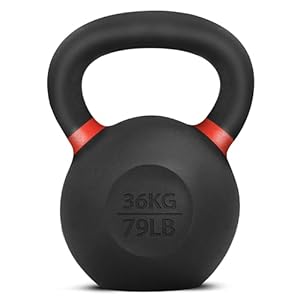 Yes4All Powder Coated Cast Iron Kettlebell Single Dark Red – 36 KG / 79 LB Strength Training Kettlebells Weight Set for Full Body Workout, Home Gym