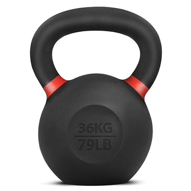 Yes4All Powder Coated Cast Iron Kettlebell Single Dark Red - 36 KG / 79 LB Strength Training Kettlebells Weight Set for Full Body Workout, Home Gym
