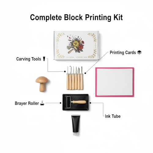 Kit de linogravure complet avec gouges de sculpture et rouleau encreur brayer - 7