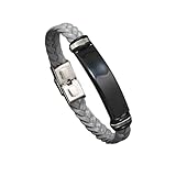 Generisch Herren Armband Leder,Handgeflochtenes, Modisches Armband Aus Geflochtenem Leder Mit Schwarzer Gravur Und Faltverschluss, Energieschmuck Für Damen Und Herren, Grau