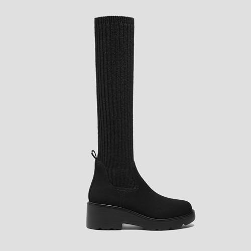 VIVAIA Eduarda Women's Wool Knee High Boots, Round Toe Platform Wedge Chunky Boots, Comfortable Warm for Fall Winter2
