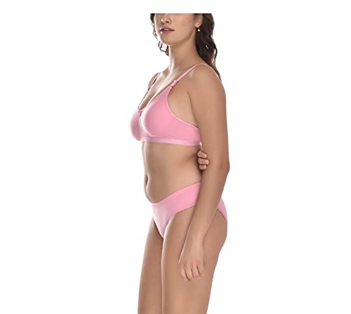 Image of Elina Women's Full Coverage Non Padded with Detachable Strap Cotton Hosiery Bra and Panty Set (Lovia Set)