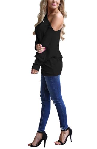 INFITTY Women's Off Shoulder Tops Casual Loose Batwing Sleeve Shirts Tunic Knit Oversized Pullover Sweater3