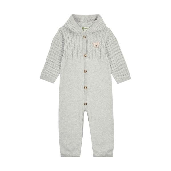 Steiff Strampler langarm EU Größe 74 harbor mist melange, Baby-Strampler, langarm Strampelanzug für Babys, Body langärmelig Einteiler, weicher und bequemer Wickel-Strampler, waschmaschinenfest
