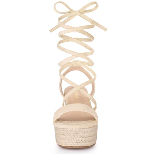 Allegra K Women's Lace Up Wedge Heel Slingback Platform Strappy Sandals2