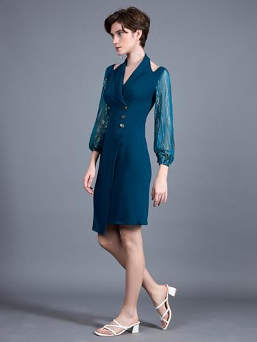 Image of Miss Chase Womens Bodycon Square Puff Sleeve Solid Lace Overlaid Ankle Length Dress