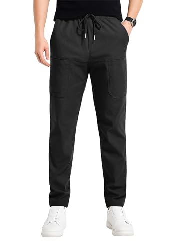 Mens Cargo Pants Comfy Work Casual Pant Relaxed Fit Stretchy Drawstring Pants with Pockets